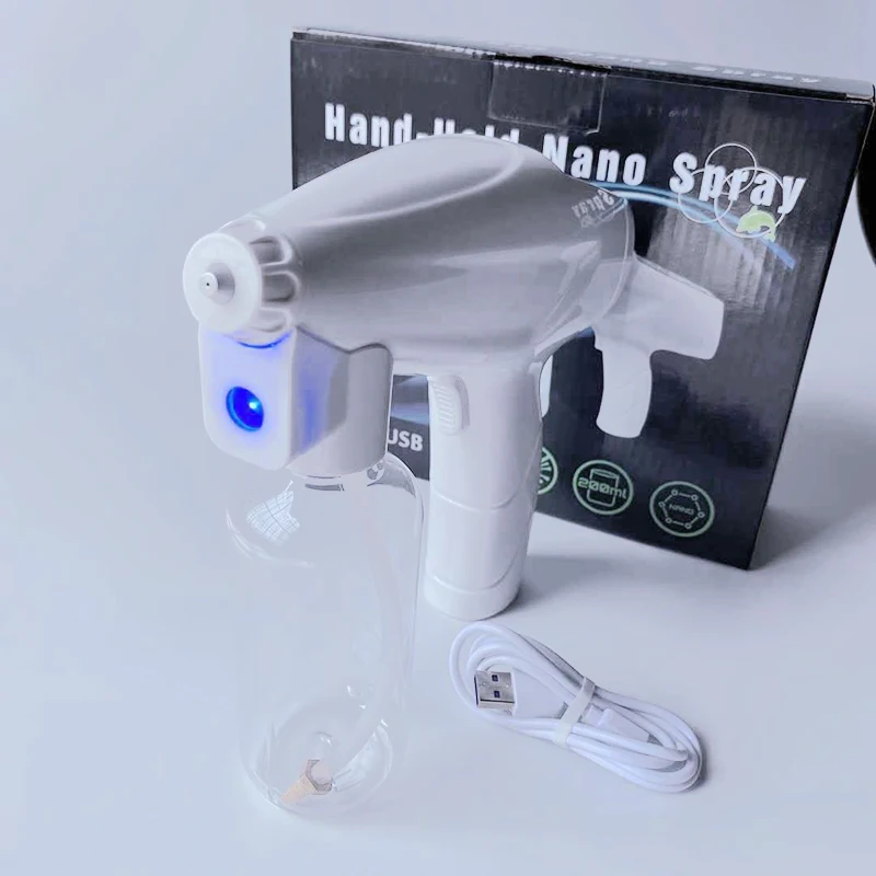 

200ml Black USB Charge Household Blue Light Nano Steam Spray Gun Portable Wireless Disinfection Sprayer For Home Garden Kithcen