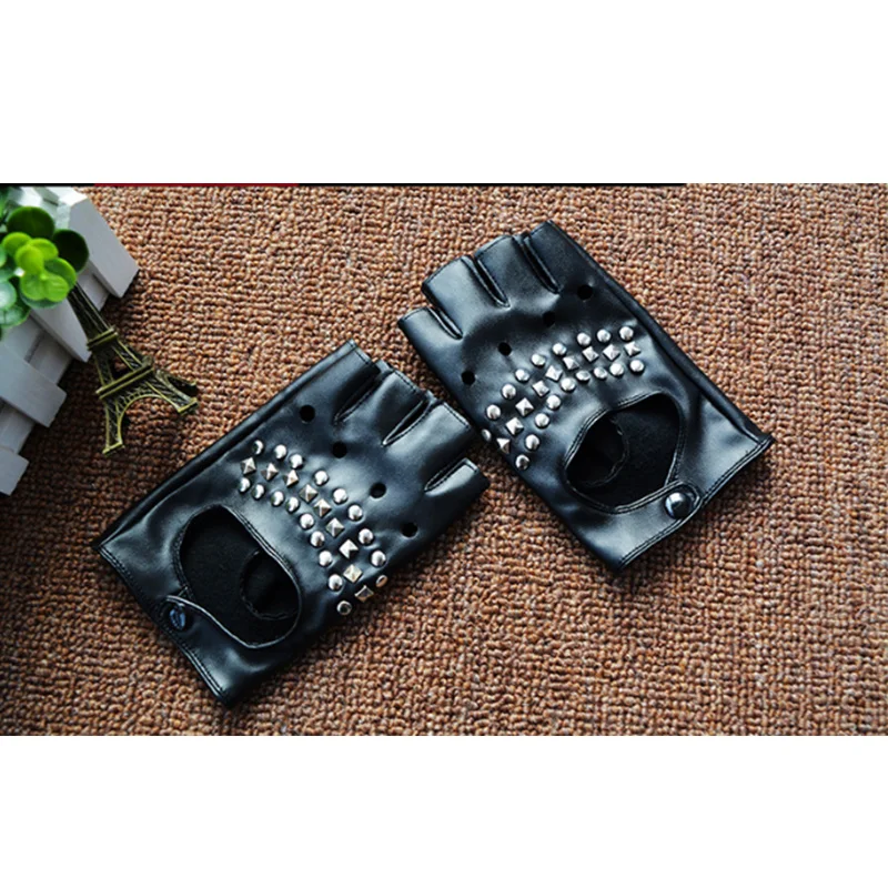 Перчатки мужские без пальцев из искусственной кожи с заклепками в стиле панк для