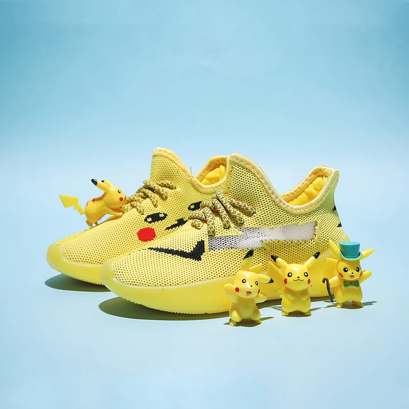 

Детские кроссовки для бега, сетчатые, с мягкой подошвой, желтые, спортивная обувь для начинающих ходить детей, мультяшный рисунок на резинов...