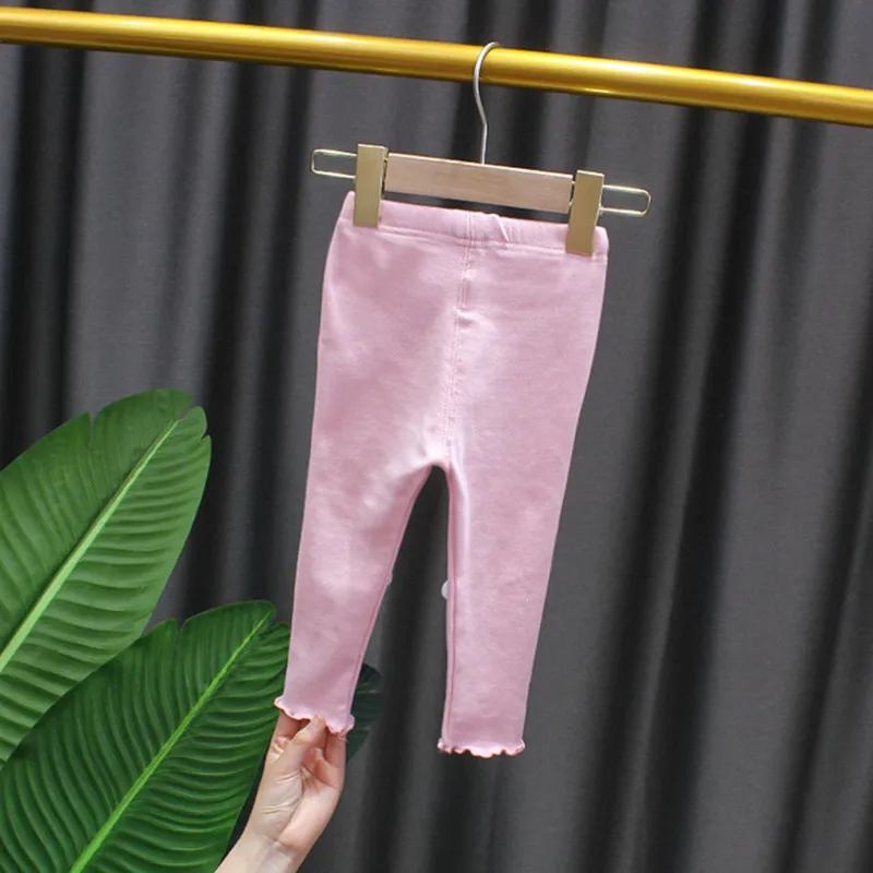 Леггинсы хлопковые для девочек тонкие мягкие однотонные штаны с цветочным