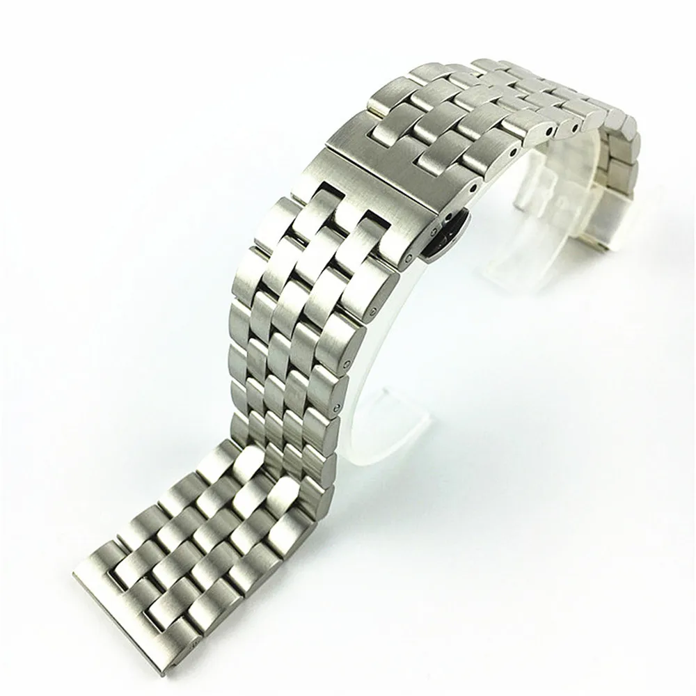 

18 19 20 21 22 24 26mm Solid Stainless Steel Watch Strap Men Women Metal Matte Butterfly Buckle Wrist Band Bracelet Belt Link
