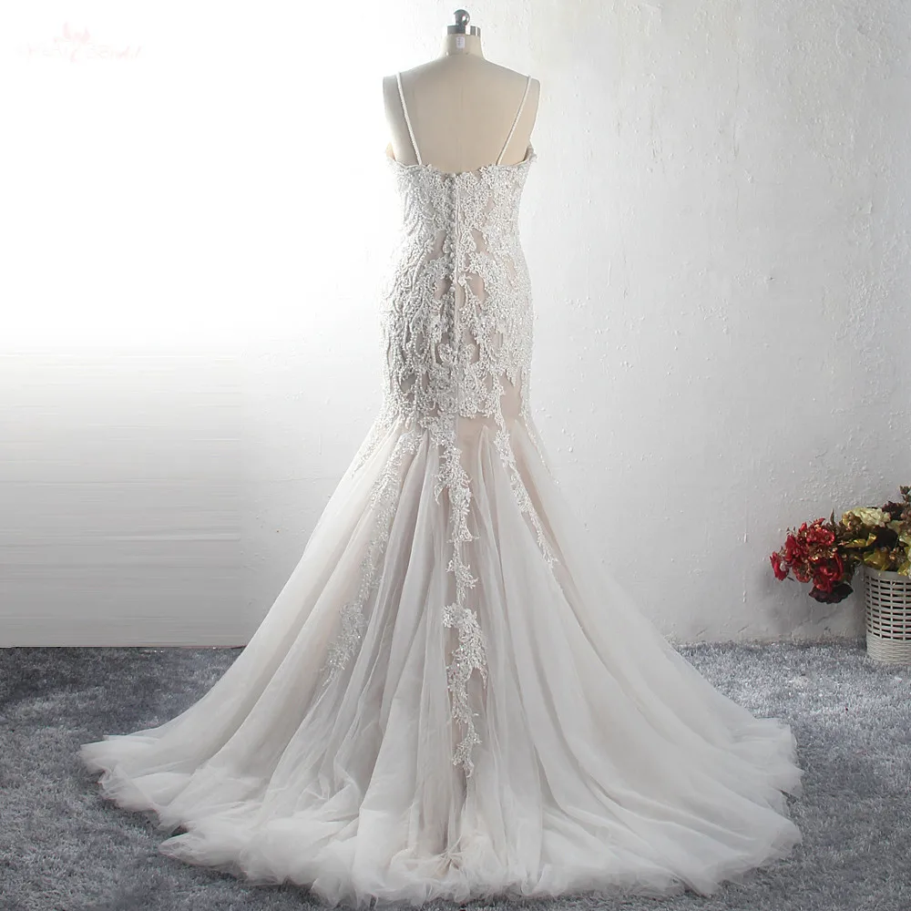 LZ376 Luxury Bling Bead Pearls Wedding Dress Spaghetti Straps Sweetheart Neck Sleeveless Mermaid Sequin Lace Beach | Свадьбы и