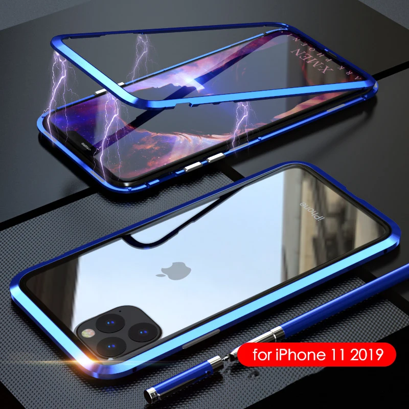 Роскошная Магнитная Адсорбция задняя крышка для iPhone 11 2019 закаленное стекло