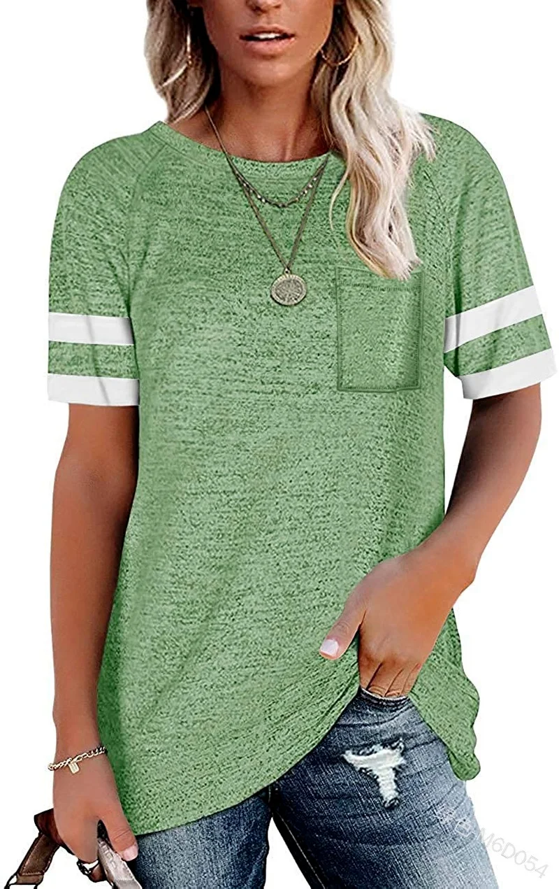 

WEPBEL Women Summer Fashion Stripe Patchwork Shirt Top Ladies Casual Short Sleeve O Neck Bottoming T-shirt Blouse