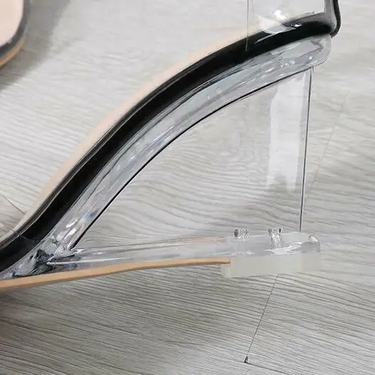 

Womens Clear Transparent Open Toe Shoes Crystal Wedge Heels Buckle Strap Sandals