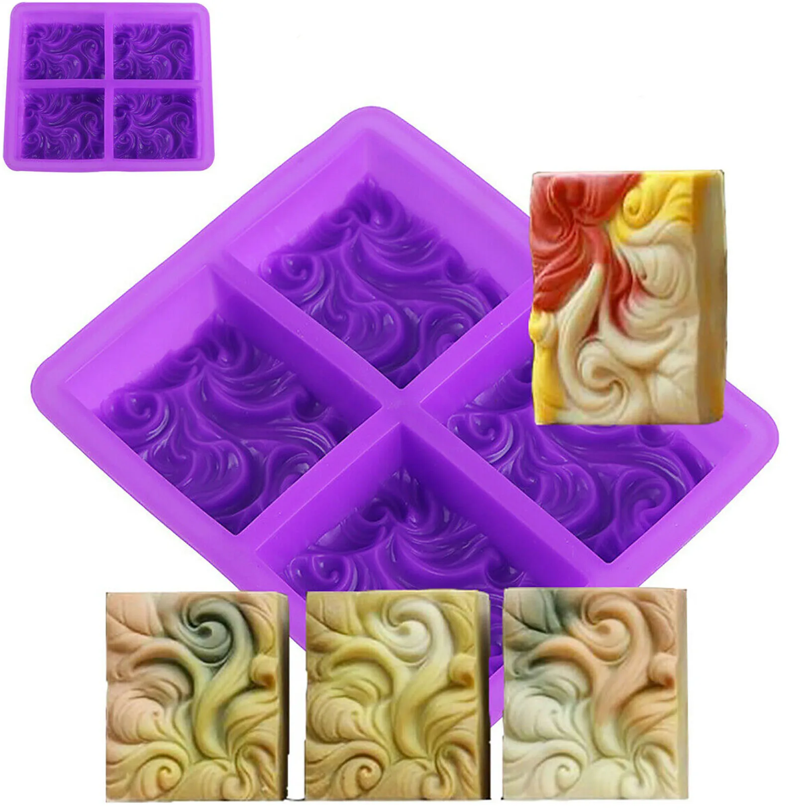 

4-cavity wavy flower silicone handmade soap mold Cake mold DIY aromatherapy plaster mold essential oil soap mold