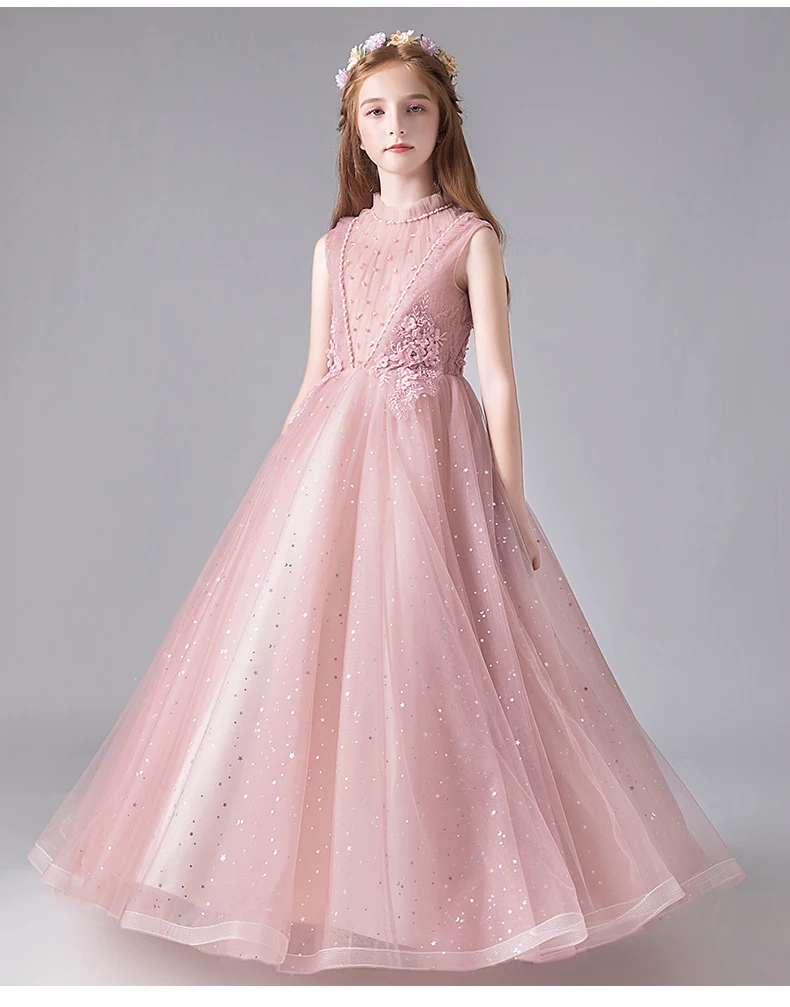 Beads Sequin Tulle Girl Pageant Princess Birthday Dress Long Wedding Baptism Kids First Communion Party Gown Flower Dresses | Детская