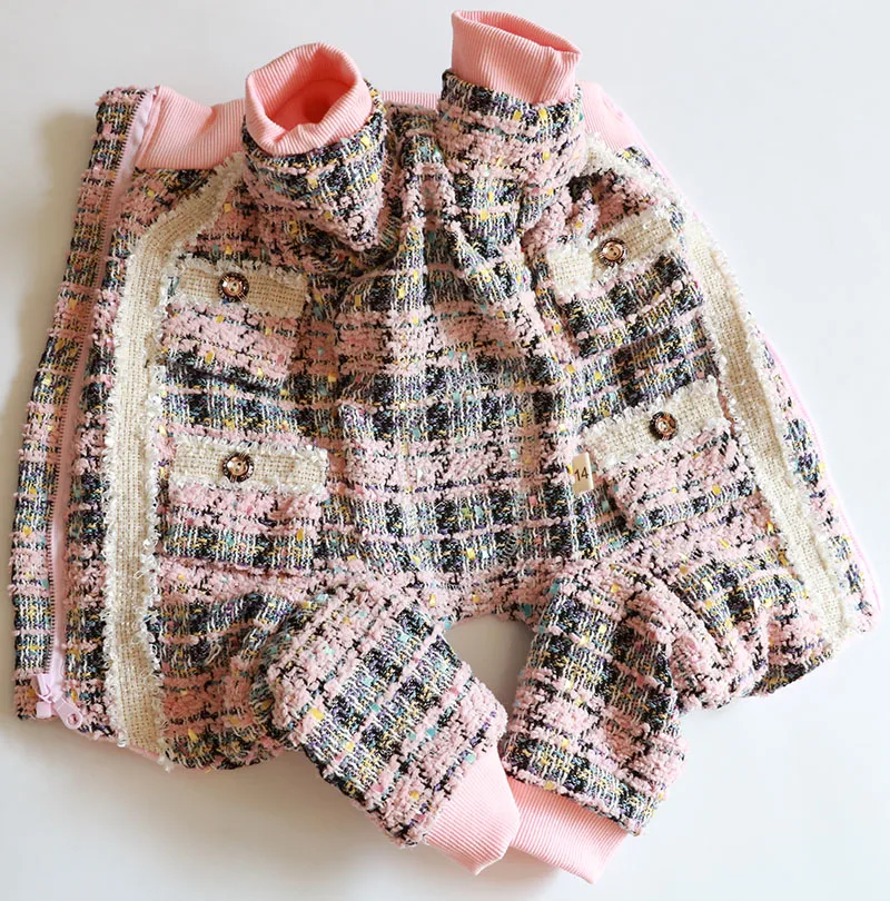 Pet Dog Winter Clothes Warm Thicken Lamb Wool Jacket For Small Dogs Protect Belly Jumpsuit Zipper Adorn Pocket Coat Chihuahua