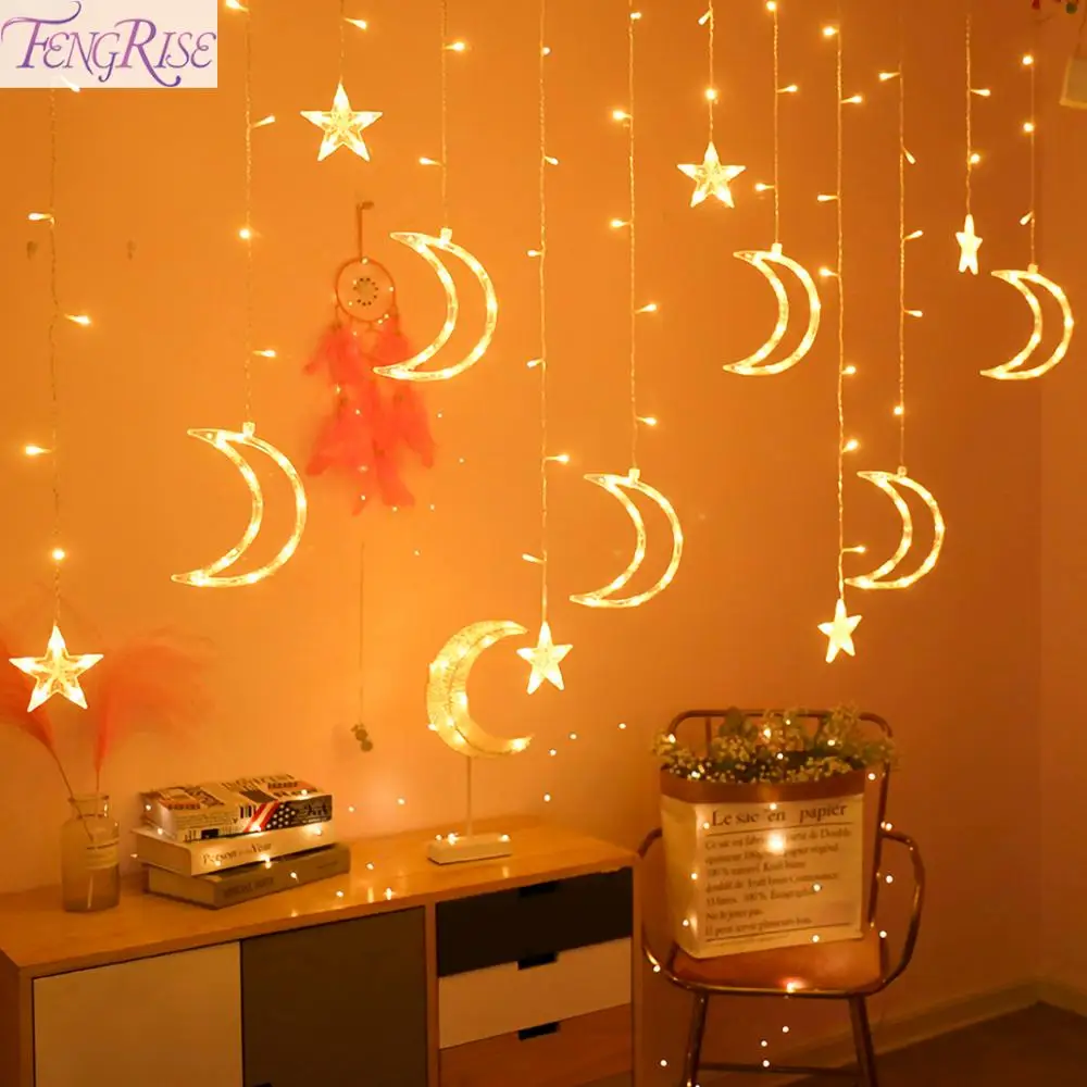 

FENGRISE Moon Star Christmas Garland Led Romantic Wedding Decoration Ramadan Eid Murbarak Decor Home Holiday Party Supplies