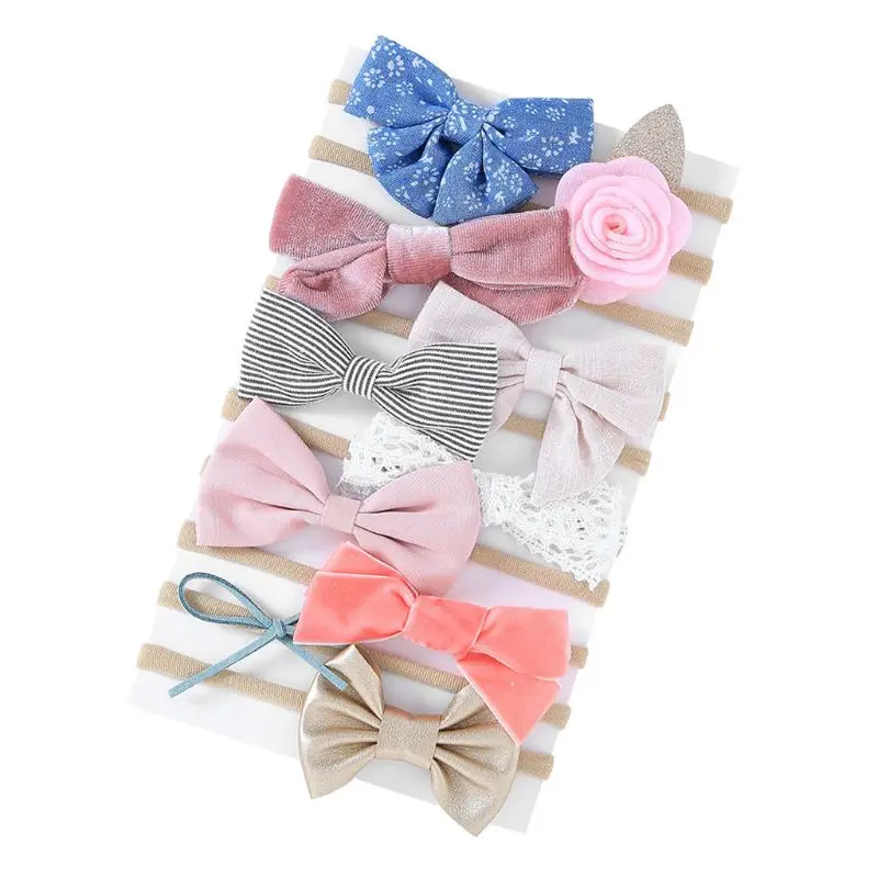 

10Pcs Girls Cloth Bows Ties Flower Headband Princess Elastic Hair Band Headwear 23GD