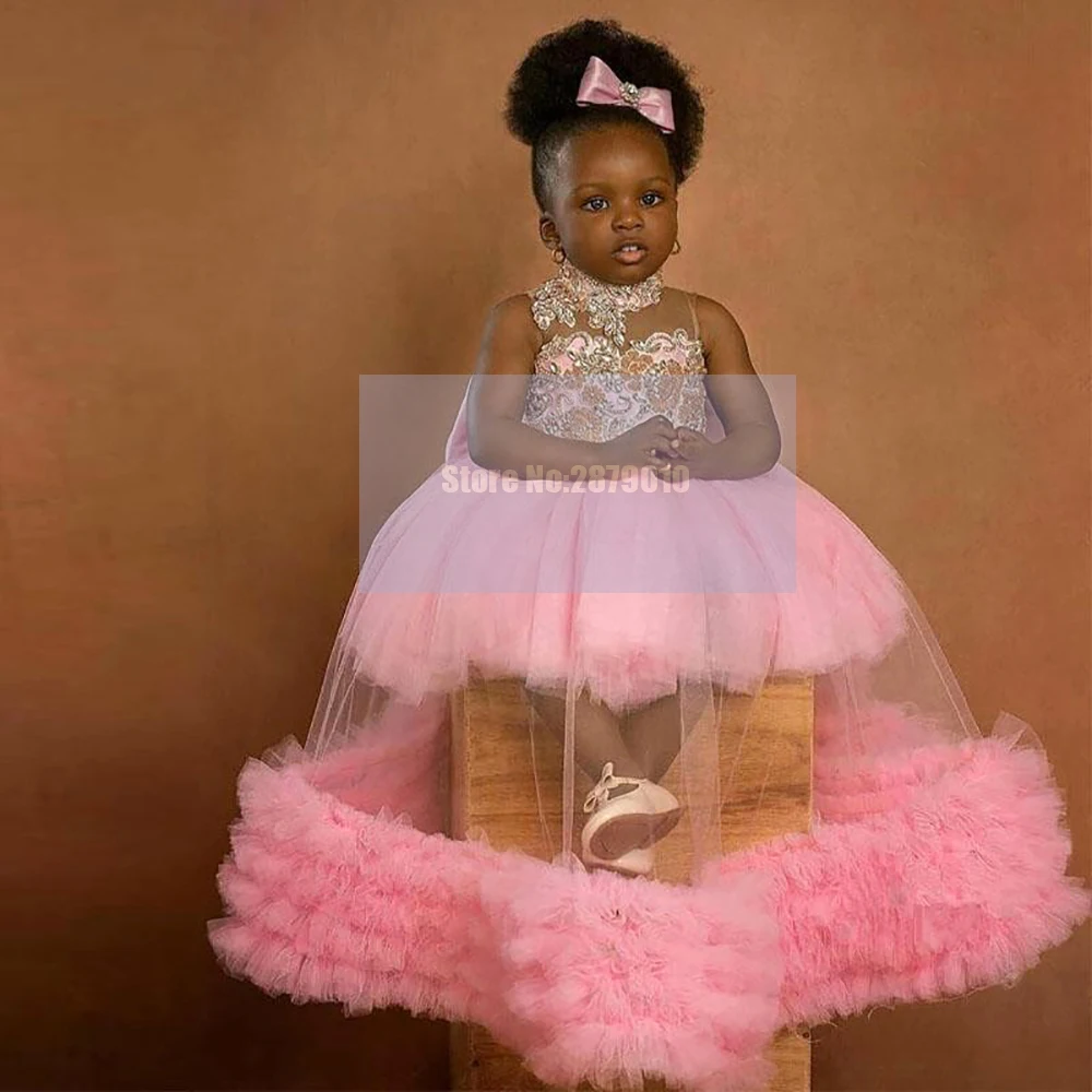 

Розовое Бальное Платье с цветочным принтом, платья для девочек на свадьбу, пышное платье для маленьких девочек, платье для первого причасти...