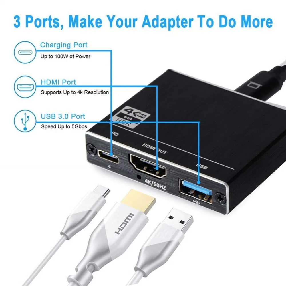 USB C 3 0 концентратора многопортовый адаптер HDMI с поддержкой 4K 60 гц 30 Гц 100W PD