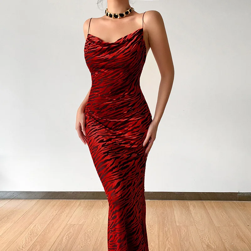 

FAKUNTN New Velvet Jacquard Mesh suspenders backless sexy dress