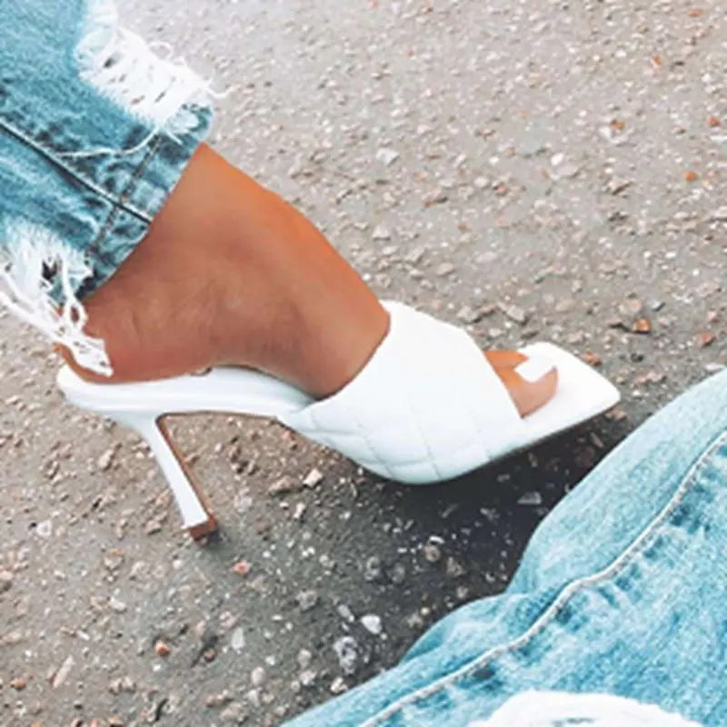 Женские босоножки без задника модные туфли на высоком квадратном каблуке