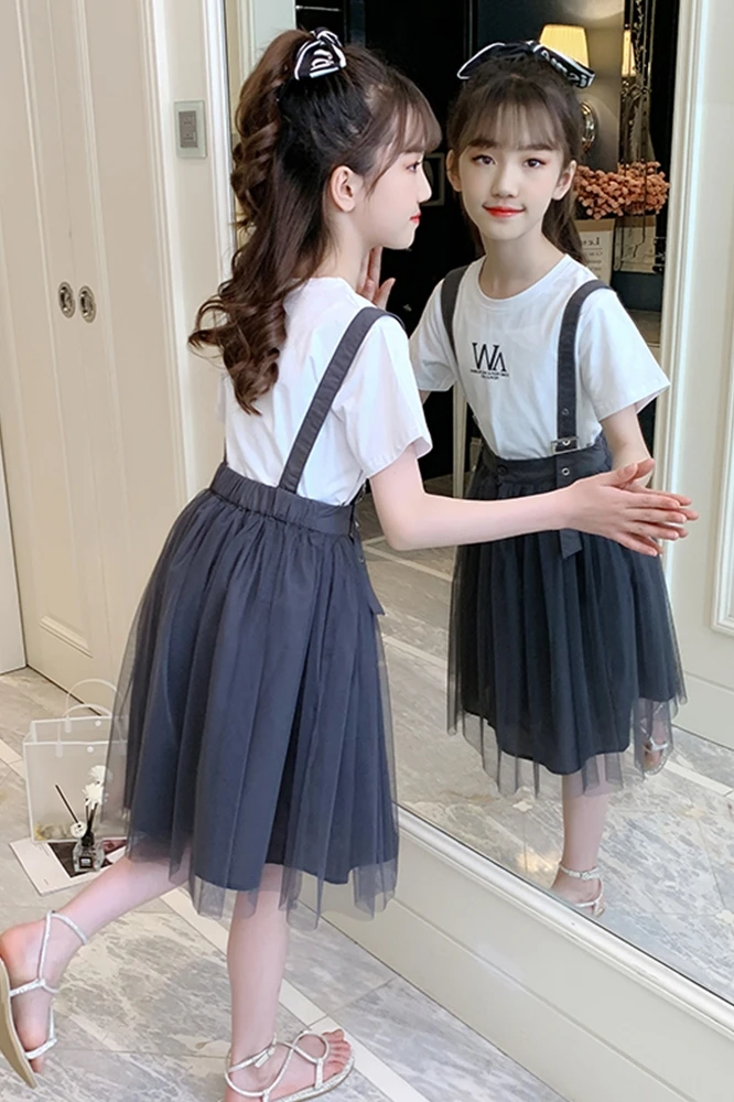 Сетчатая модная корейская детская одежда знаменитостей Новинка Лето 2021 платье