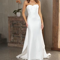 kayars spaghetti strap sweetheat neck satin open back white wedding gown for bride with court train elegant simple wedding dress