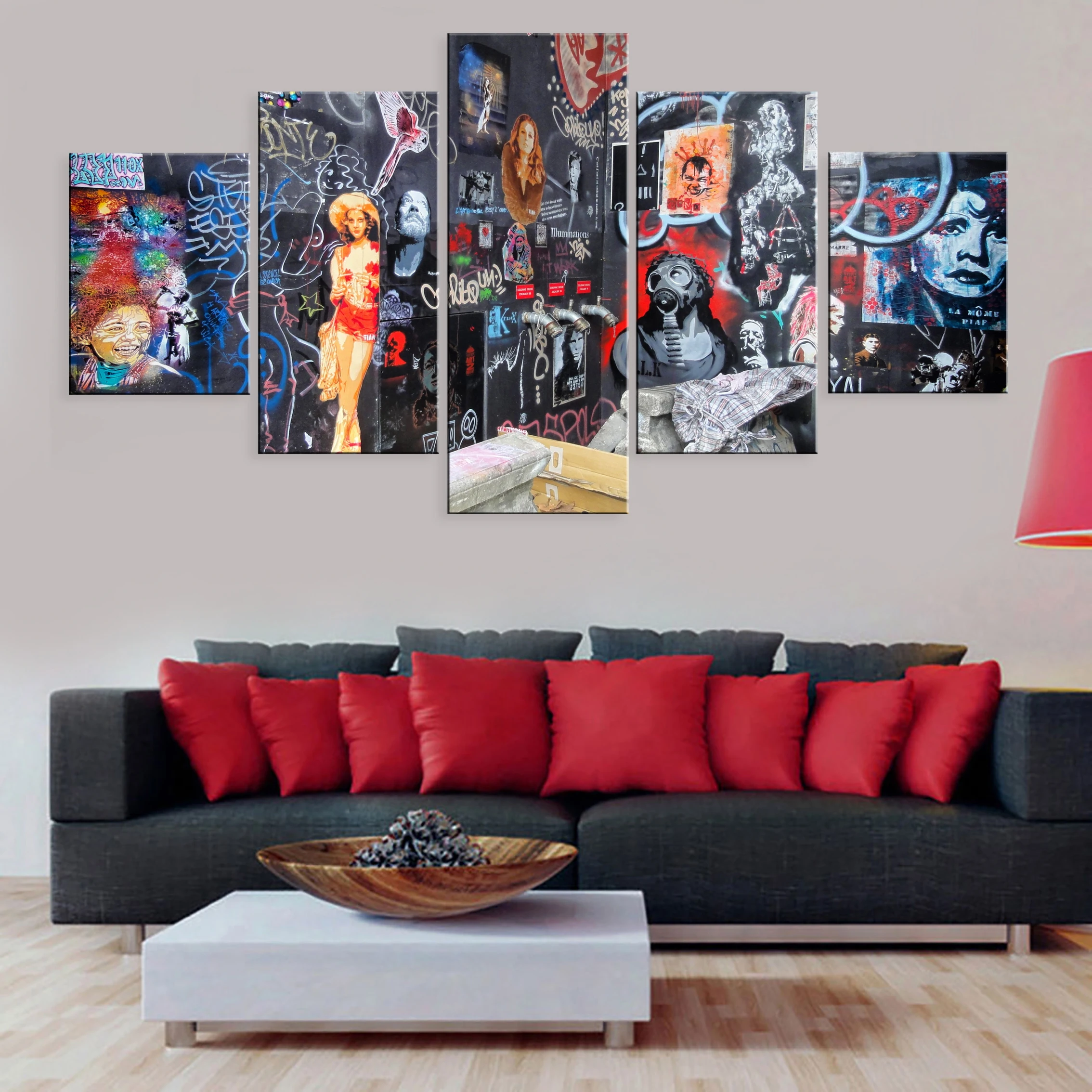 

Hd Printed 5 Pieces Landscape Poster Painting Canvas Room Home Decor Framework Creative Street Art Graffiti Abstract