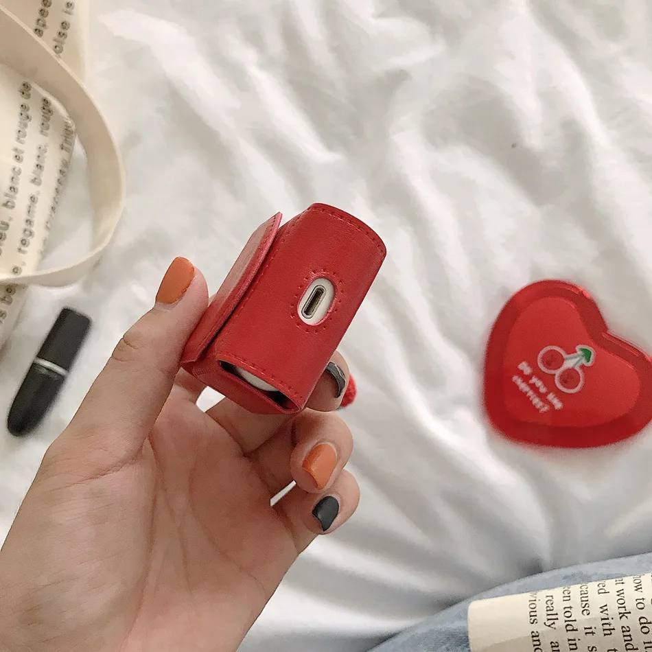 Чехол для наушников Airpods 2 роскошный кожаный чехол с красными вишнями Apple Air Pods