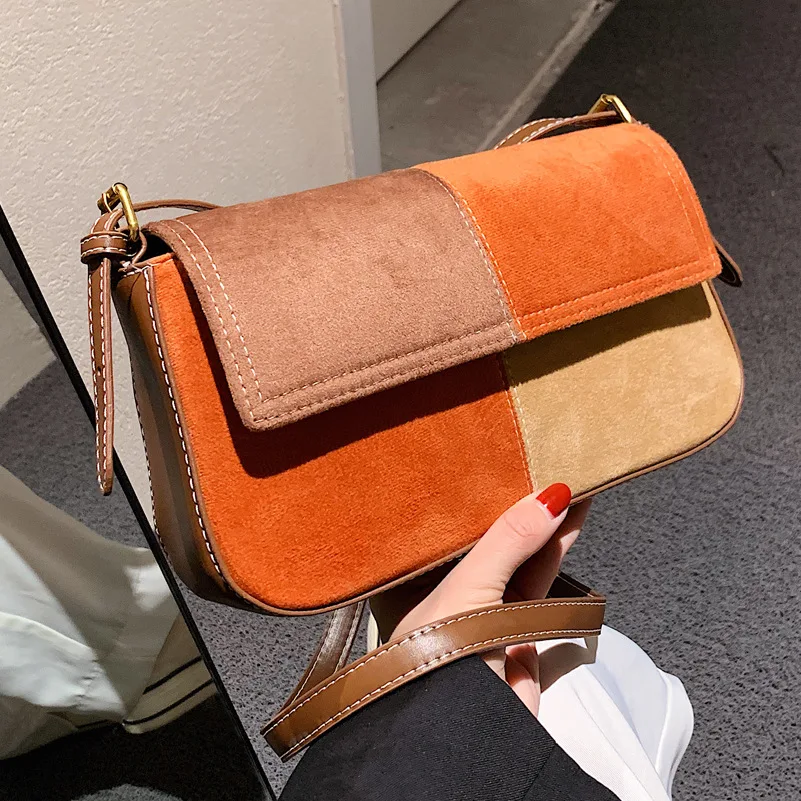 

Splicing Scrub PU Leather Shoulder Crossbody Bags For Women 2021 Winter Handbags And Purses Travel Fashion Totes Bolsa Feminina