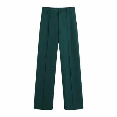 

2021 Women Fashion Office Wear Side Pockets Straight Pants Vintage High Waist Zipper Fly Female Trousers