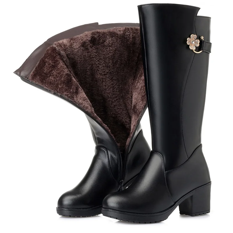 Новинка 2020 женские длинные сапоги из натуральной кожи толстые теплые пикантные