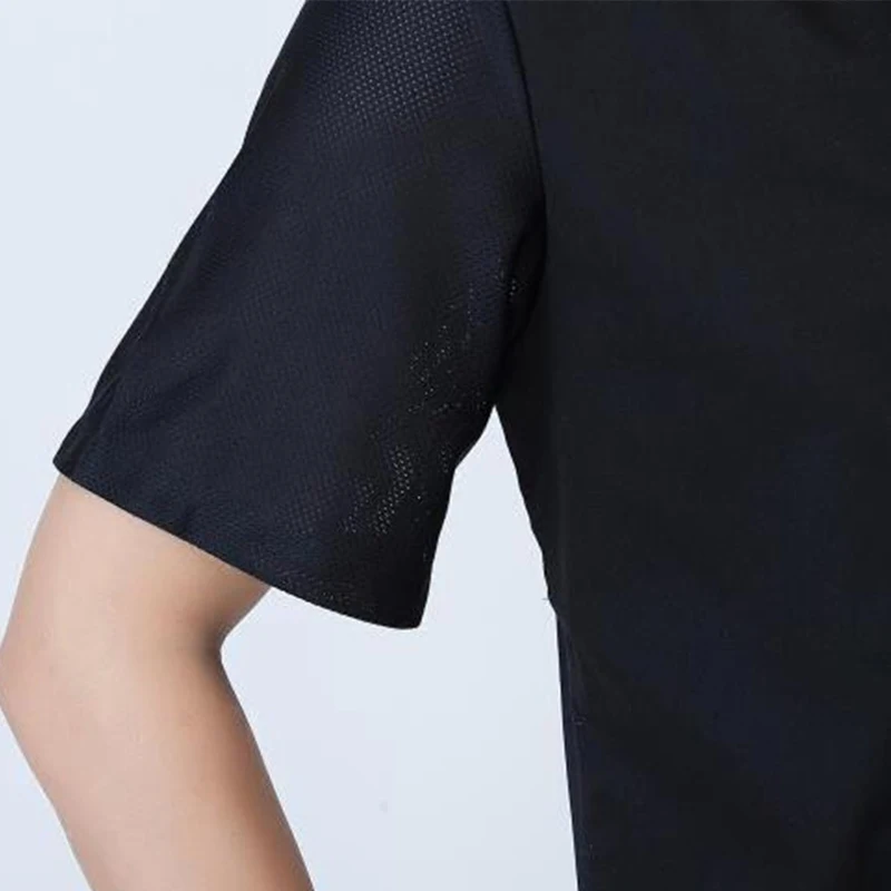 

Hotel chef work uniform Unisex Breathable Short Sleeve Food Service Cafe Waiter Work Wear Chef Jackets Uniforms Aprons Hats