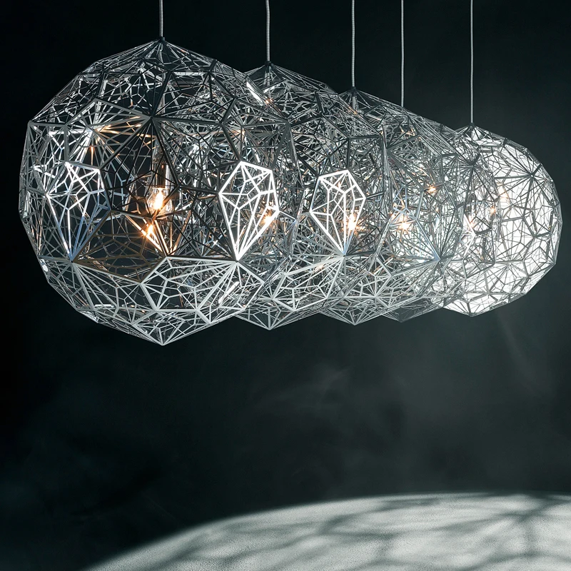 Modern Gold Copper Silver Etch Web Pendant Lights Stainless Steel Diamond Polygon Lamp for Living Room | Потолочные лампы и