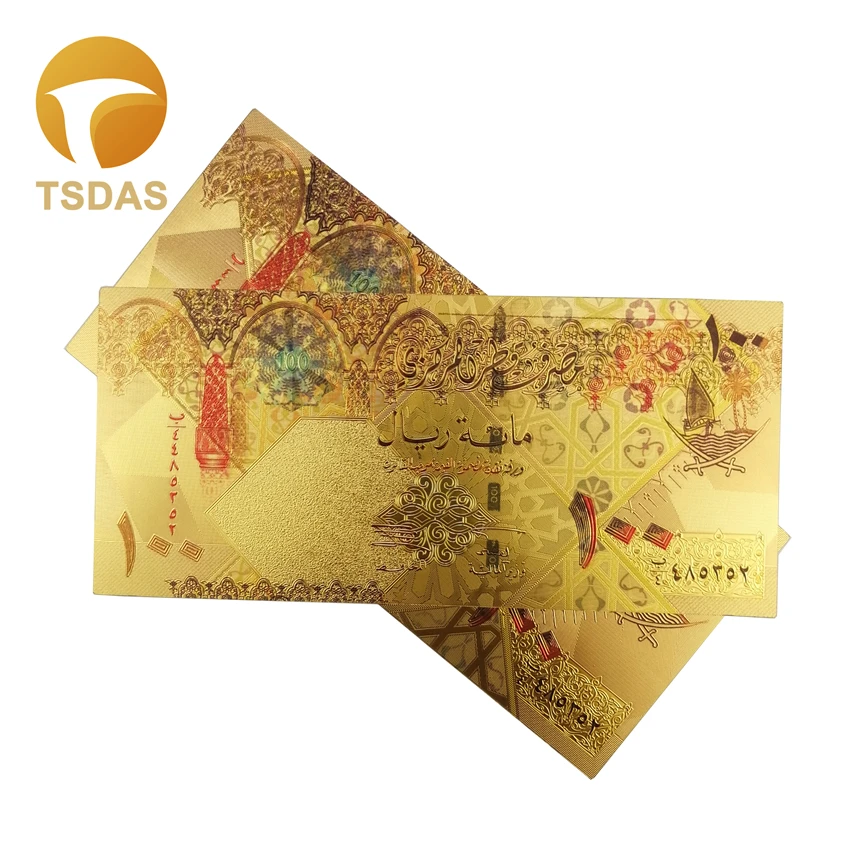 Красивые Позолоченные банкноты из Катара 100 золотых банкнот 24k Золотая фольга 10