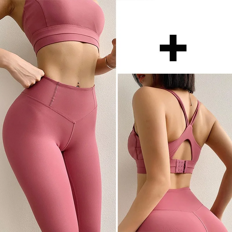 Peach Red Suit Однотонные Спортивные Леггинсы Штаны Для Йоги Высокая Талия Фитнес длинные колготки тренажерный зал бесшовные пластика Управление для тренировки пикантные Анальная пробка - Цвет: Peach Red Suit