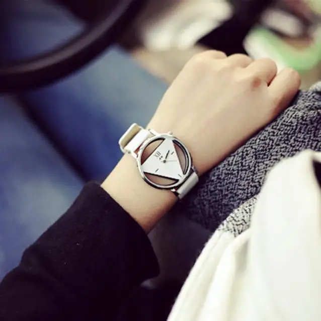 

Quartz Watch Women Men Unique Hollowed-out Triangular Dial Fashion Watches Unisex Leather Wristwatch relojes hombre 2021modernos