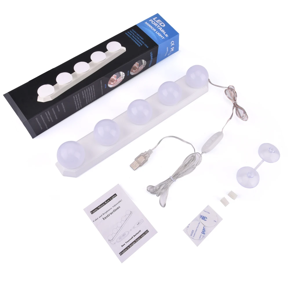 Портативный комплект для зеркала макияжа с 5 Светодиодами приглушаемые