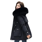 Куртка женская зимняя с шерстяной подкладкой, однотонная, повседневная, длинная, парка с капюшоном, меховое пальто, Искусственные женские