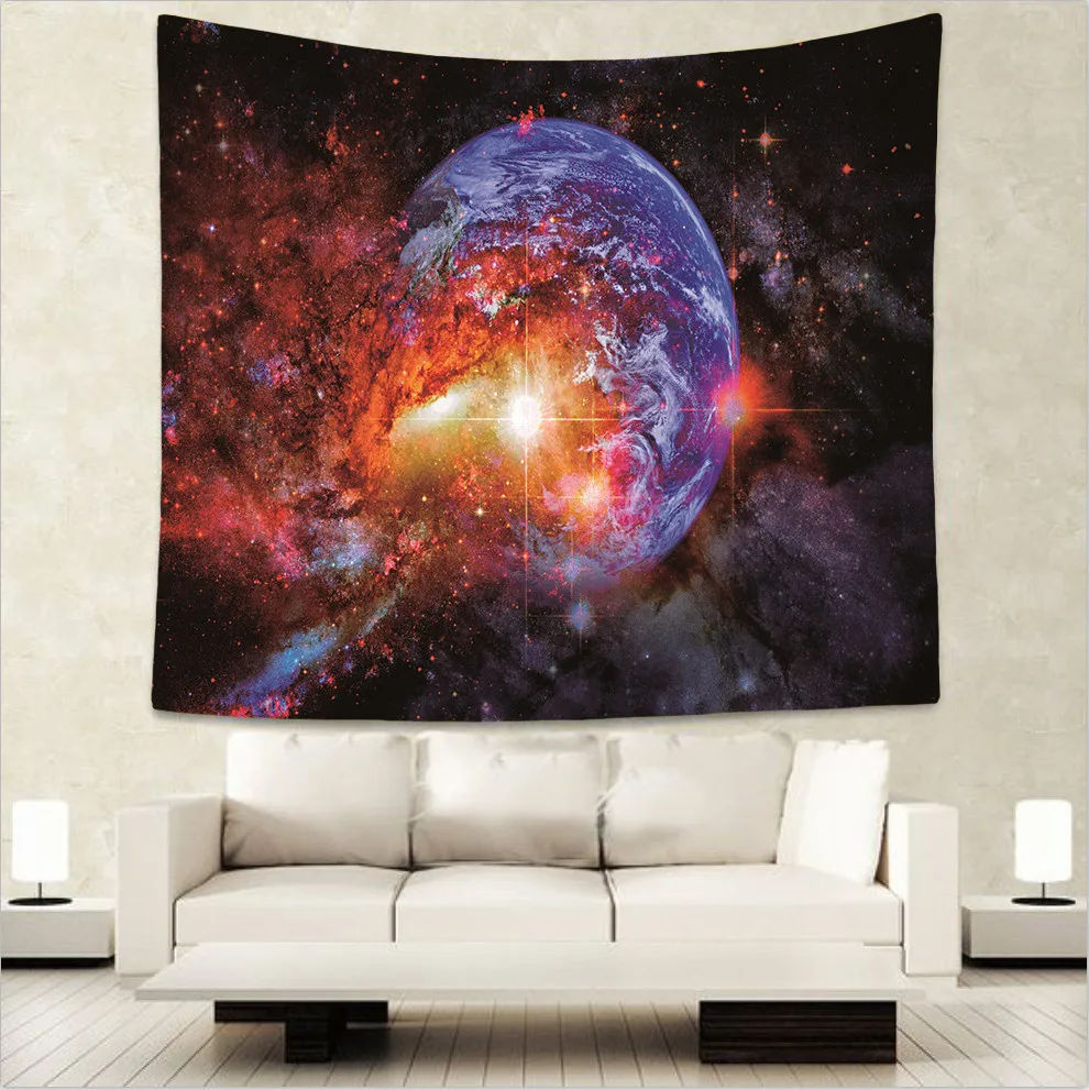 Декоративный гобелен в виде планеты Галактики для детской комнаты стиле хиппи