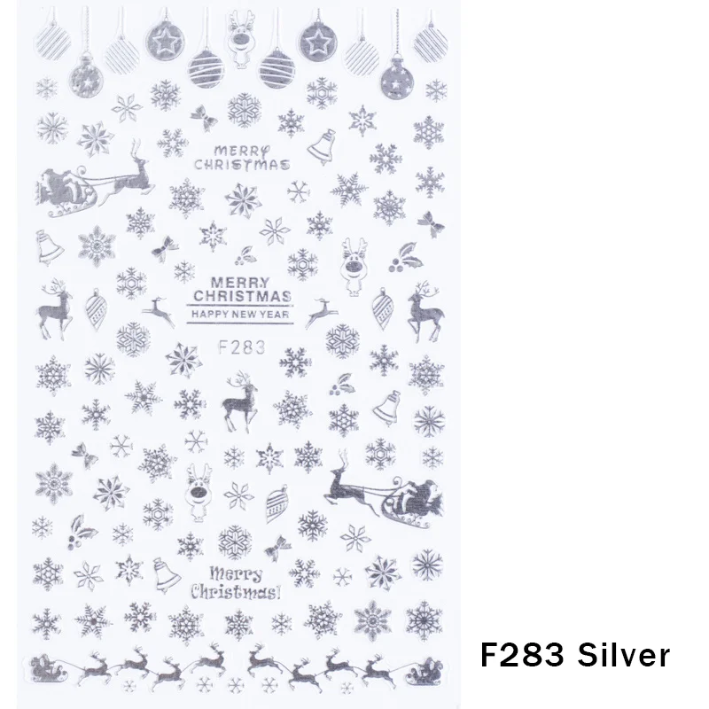 F283 Silver 1 шт рождественские наклейки для ногтей наклейки снежные хлопья рождественские обертывания Снеговик зимние украшения маникюрные инструменты слайдеры F281-284 - Цвет: F283 Silver