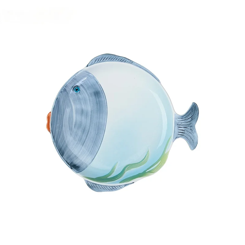 

Cartoon Fish Shape Ceramic Round Plate Sushi Steak Western Food Dishes Breakfast Dish Serving Tray Restaurant Kitchen Tableware
