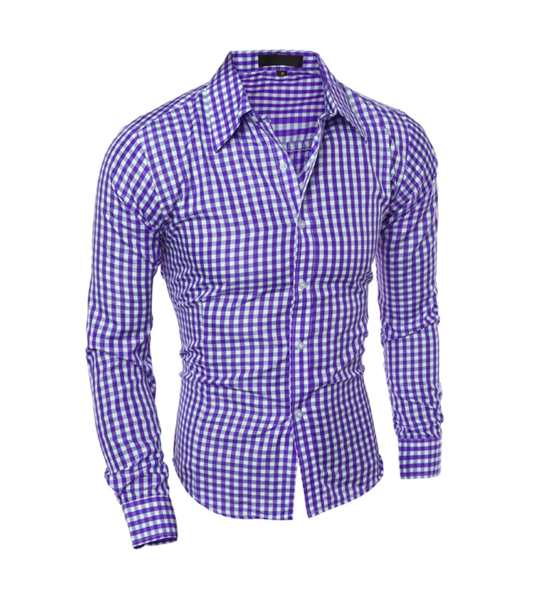 Модная мужская одежда Slim Fit для мужчин рубашка с длинными рукавами в клетку
