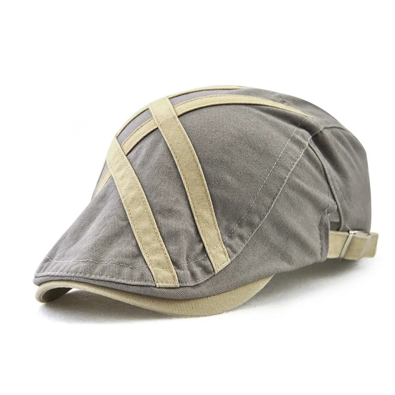 

Casual Visor Cap Men Beret Hat Cotton Patch Striped Casquette