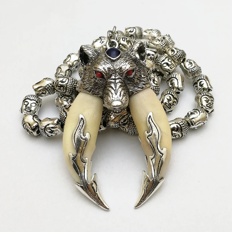 

WOLF TOOTH PENDANT NECKLACE FIDELITY DOG TEETH DOUBLE PACK SILVER EVIL PROTECT PEACE MEN BORN YEAR GIFTS BUDDHA HEAD CHAIN