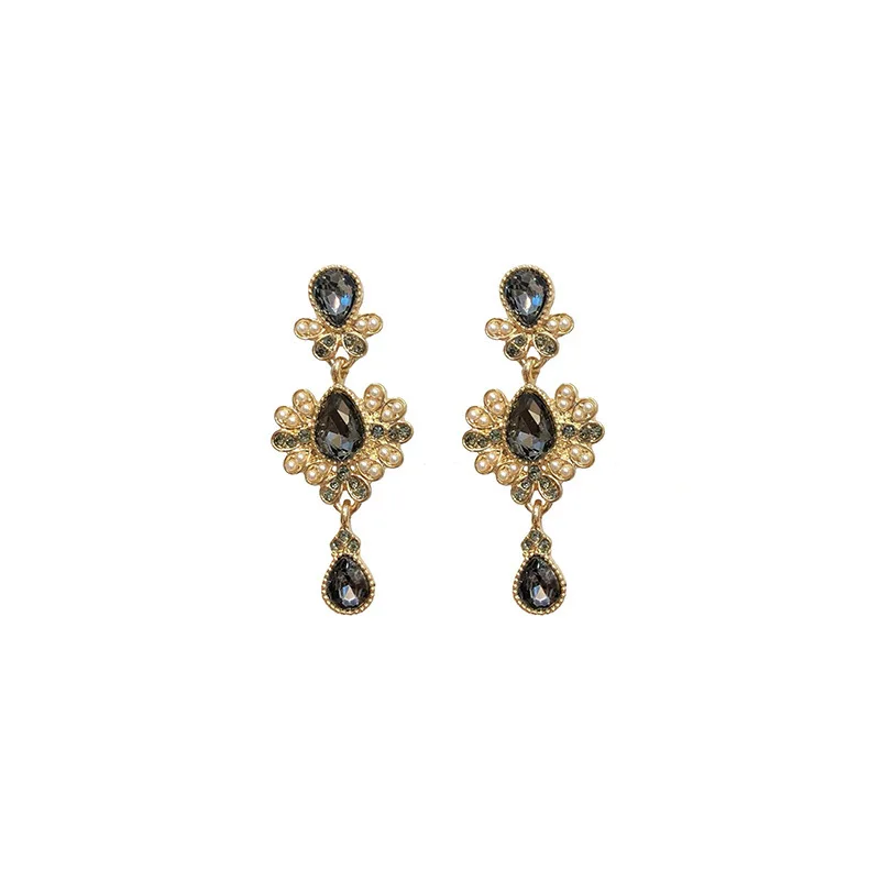 

French Palace Retro Elegant Temperament Diamond Noble Baroque Female 925 Silver Needle Earrings