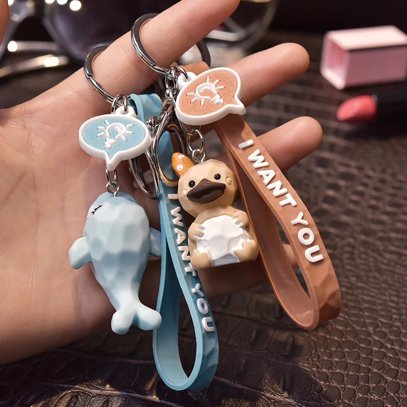 

Cartoon Cut Face Dolphin Penguin Keychain Anime Cute Creative Car Bag Key Ring Couple Valentines Day Gift Pendant