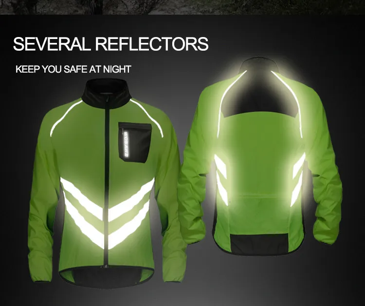 WOSAWE High Visibility Cycling Jackets Men Breathable Windproof Reflective Rain Water Resistance Sports Bike Bicycle Windbreaker