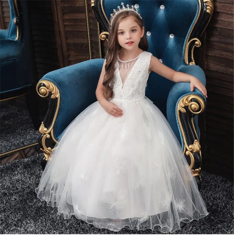 Детское платье принцессы, вечерние белые платья, одежда на свадьбу и вечеринку для маленьких девочек, длинное платье, праздничное платье на ... от AliExpress WW