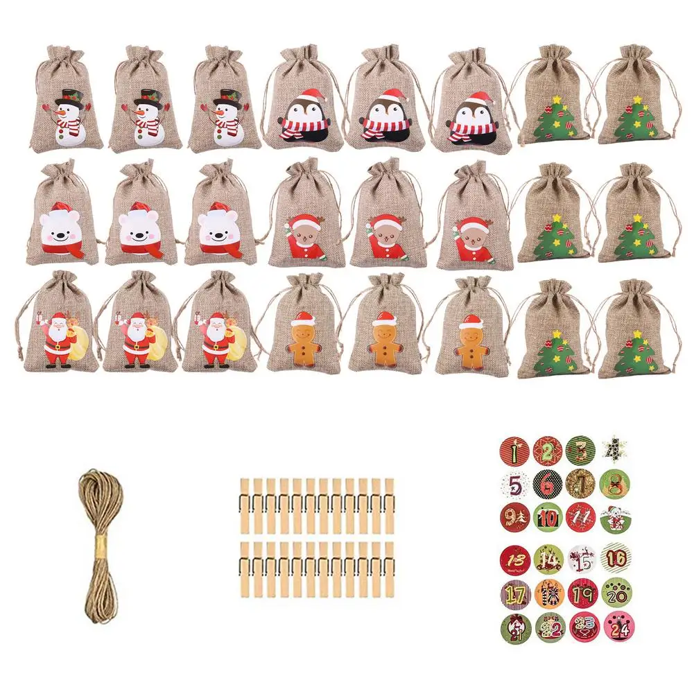 

24 шт., Новогодняя Сумка-календарь с наклейкой
