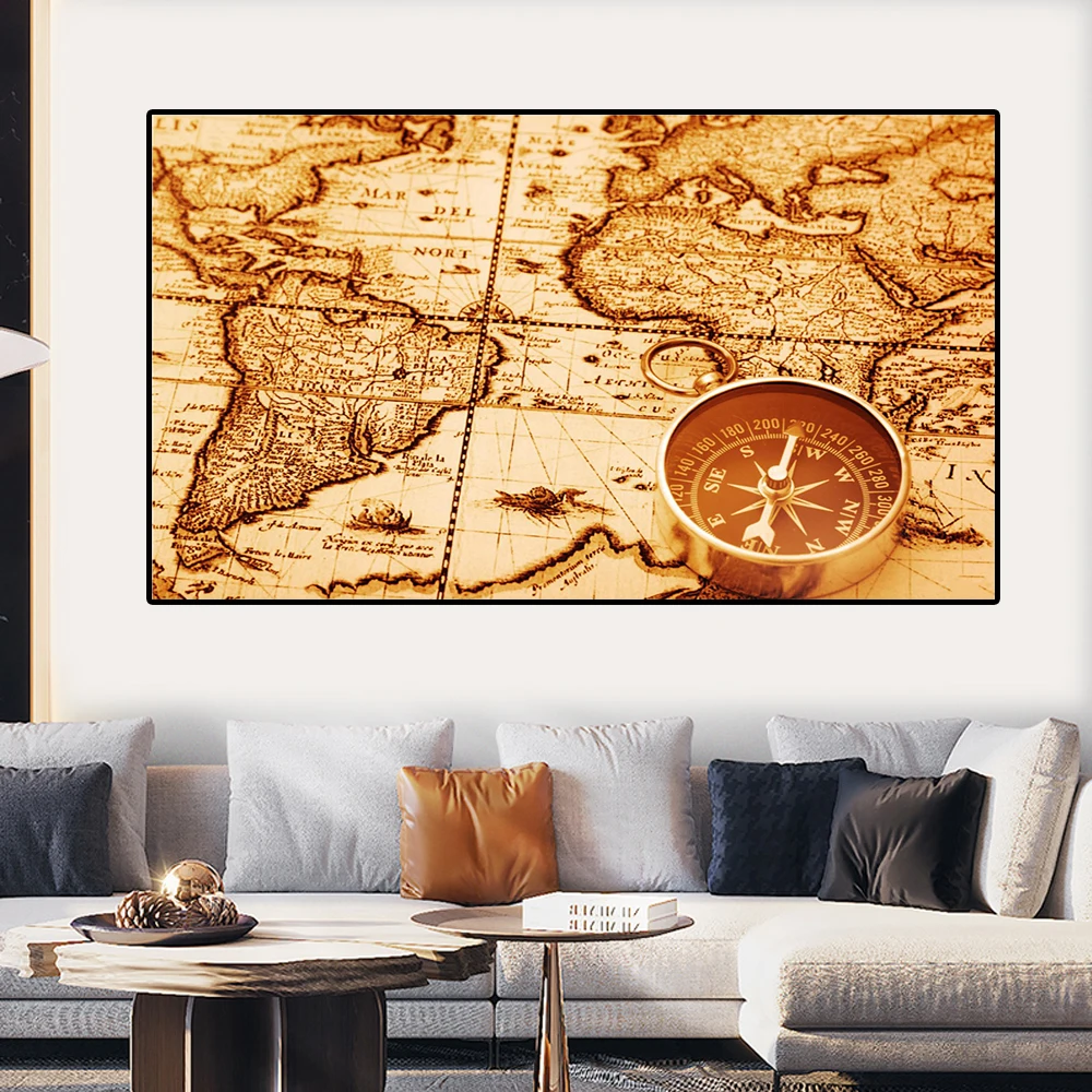 The Retro Map Non-toxic Eco-friendly Non-woven Canvas Painting Wall Art Picture Posters Living Room Home Decoration | Дом и сад