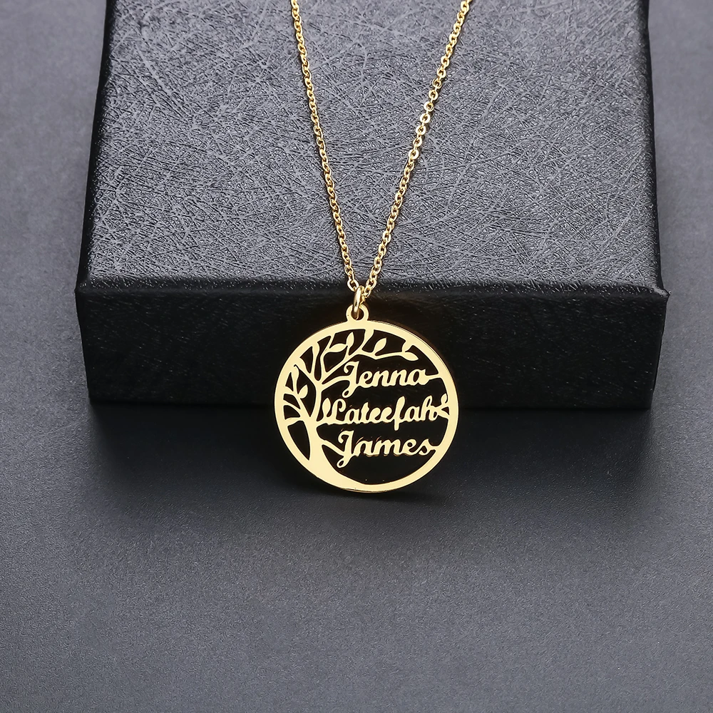 Custom Name Necklace Family Tree of Life Personalized Nameplate Necklaces Stainless Steel Silver Color Necklace For Mother's Day