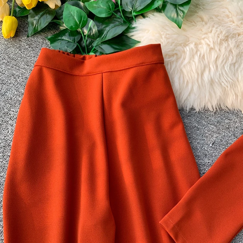 ALPHALMODA модный костюм с длинными рукавами пуловер пояс-кушак наряд+ расклешенные ноги дамы 2 шт брюки костюмы сплошной осенний комплект одежды