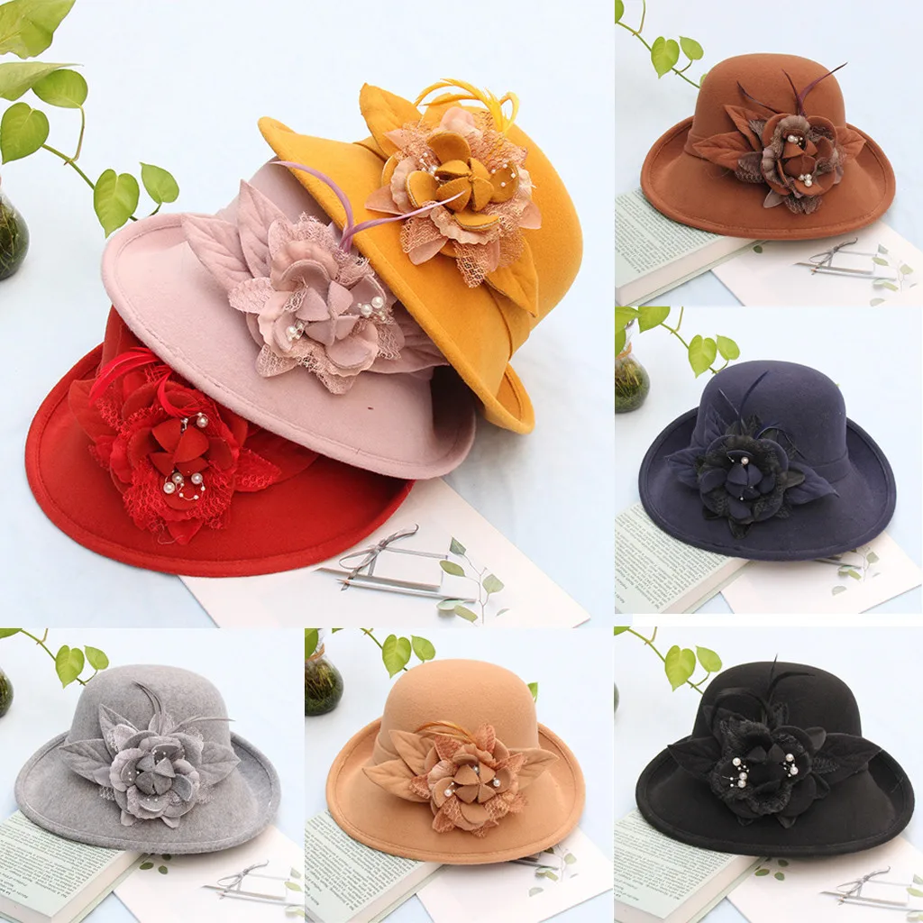 Однотонная Свадебная шляпа с перьями цветами жемчугом праздничная шерстяная