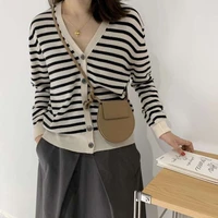 autumn and winter cashmere knitted cardigan woman v neck loose show thin stripe wool coat korean version of the age reducing jac