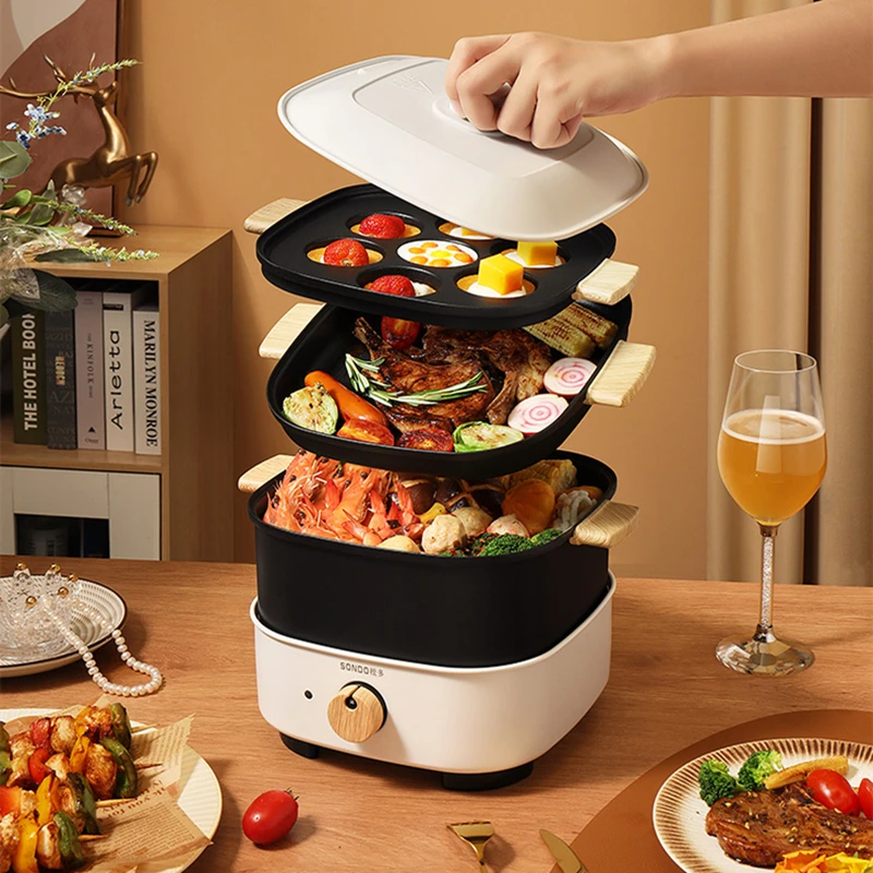 

Электрический горячий горшок JRM0538, домашняя многофункциональная раздельная кухонная кастрюля, антипригарная сковорода для барбекю и завтр...