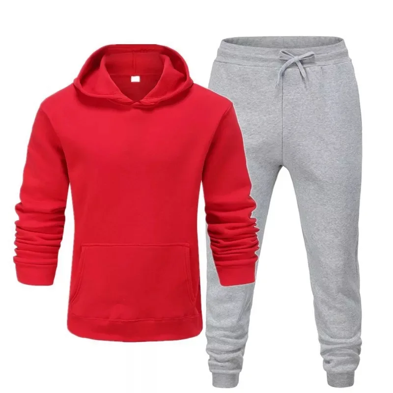 

Tracksuit Men Fashion Hoodies Men Suits Solid Sets Men Sweatshirts+Sweatpants Spring Autumn Fleece Hooded Pullover 2 Pieces Set